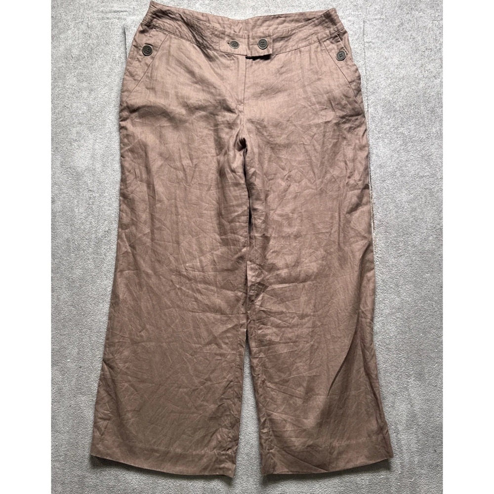 Grace Elements Linen Pants 14 Brown Wide Leg Pull On Lightweight Summer Casual